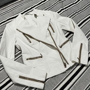 White coated denim moto jacket